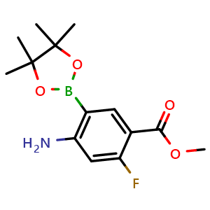 Chemical structure of methyl 4-amino-2-fluoro-5-(4,4,5,5-tetramethyl-1,3,2-dioxaborolan-2-yl)benzoate , CAS 2902558-87-4, AChemBlock AD290465