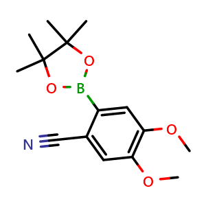 Chemical structure of 4,5-Dimethoxy-2-(4,4,5,5-tetramethyl-1,3,2-dioxaborolan-2-yl)benzonitrile , CAS 1627614-42-9, AChemBlock AD290469