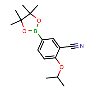 Chemical structure of 2-Isopropoxy-5-(4,4,5,5-tetramethyl-1,3,2-dioxaborolan-2-yl)benzonitrile , CAS 1258440-84-4, AChemBlock AD290474