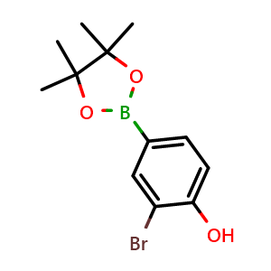 Chemical structure of 2-bromo-4-(4,4,5,5-tetramethyl-1,3,2-dioxaborolan-2-yl)phenol , CAS 2370026-67-6, AChemBlock AD290475