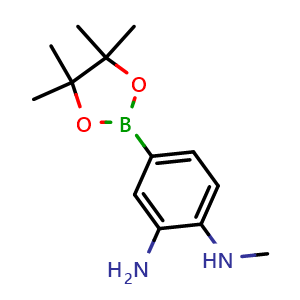 Chemical structure of N1-Methyl-4-(4,4,5,5-tetramethyl-1,3,2-dioxaborolan-2-yl)benzene-1,2-diamine , CAS 1494379-32-6, AChemBlock AD290476