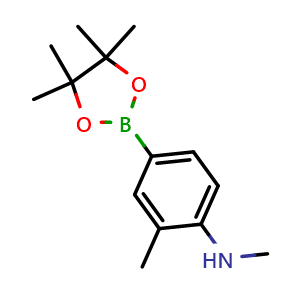 Chemical structure of N,2-Dimethyl-4-(tetramethyl-1,3,2-dioxaborolan-2-yl)aniline , CAS 1392846-26-2, AChemBlock AD290477