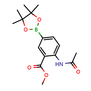 Chemical structure of Methyl 2-acetamido-5-(4,4,5,5-tetramethyl-1,3,2-dioxaborolan-2-yl)benzoate , CAS 269410-02-8, AChemBlock AD290478