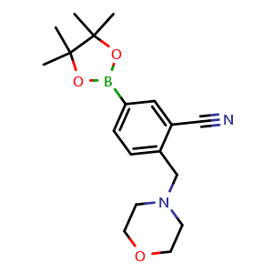 Chemical structure of 2-(morpholinomethyl)-5-(4,4,5,5-tetramethyl-1,3,2-dioxaborolan-2-yl)benzonitrile , CAS 1105665-29-9, AChemBlock AD290481