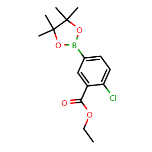 Chemical structure of Ethyl 2-chloro-5-(4,4,5,5-tetramethyl-1,3,2-dioxaborolan-2-yl)benzoate , CAS 885067-50-5, AChemBlock AD290482