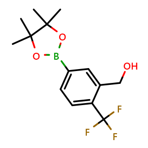 Chemical structure of (5-(4,4,5,5-Tetramethyl-1,3,2-dioxaborolan-2-yl)-2-(trifluoromethyl)phenyl)methanol , CAS 1220219-33-9, AChemBlock AD290486