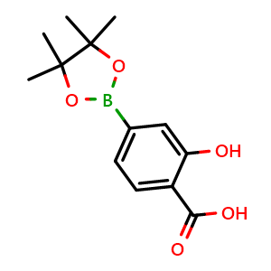 Chemical structure of 2-Hydroxy-4-(4,4,5,5-tetramethyl-1,3,2-dioxaborolan-2-yl)benzoic acid , CAS 741698-75-9, AChemBlock AD290490