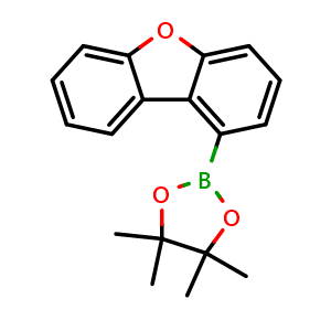 Chemical structure of 2-(Dibenzo[b,d]furan-1-yl)-4,4,5,5-tetramethyl-1,3,2-dioxaborolane , CAS 1822310-41-7, AChemBlock AD290500