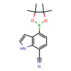 Chemical structure of 4-(4,4,5,5-Tetramethyl-1,3,2-dioxaborolan-2-yl)-1H-indole-7-carbonitrile , CAS 2409501-08-0, AChemBlock AD290503