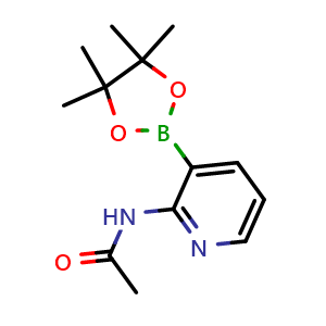 Chemical structure of N-(3-(4,4,5,5-tetramethyl-1,3,2-dioxaborolan-2-yl)pyridin-2-yl)acetamide , CAS 2058157-37-0, AChemBlock AD290510