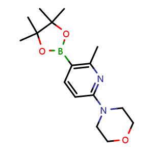 Chemical structure of 4-(6-methyl-5-(4,4,5,5-tetramethyl-1,3,2-dioxaborolan-2-yl)pyridin-2-yl)morpholine , CAS 1883761-46-3, AChemBlock AD290511