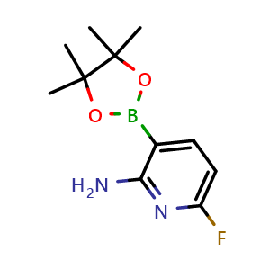 Chemical structure of 6-Fluoro-3-(4,4,5,5-tetramethyl-1,3,2-dioxaborolan-2-yl)pyridin-2-amine , CAS 2857814-36-7, AChemBlock AD290512