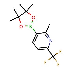 Chemical structure of 2-Methyl-3-(4,4,5,5-tetramethyl-1,3,2-dioxaborolan-2-yl)-6-(trifluoromethyl)pyridine , CAS 2223041-89-0, AChemBlock AD290514