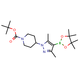Chemical structure of 1-(1-Boc-4-piperidyl)-3,5-dimethyl-1H-pyrazole-4-boronic Acid Pinacol Ester , CAS 1092563-73-9, AChemBlock AD290515