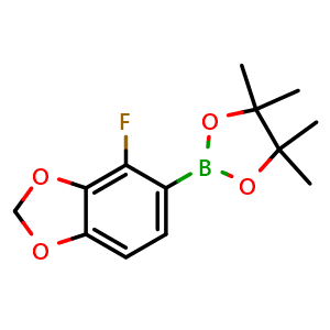 Chemical structure of 2-(4-Fluorobenzo[d][1,3]dioxol-5-yl)-4,4,5,5-tetramethyl-1,3,2-dioxaborolane , CAS 1429340-48-6, AChemBlock AD290516