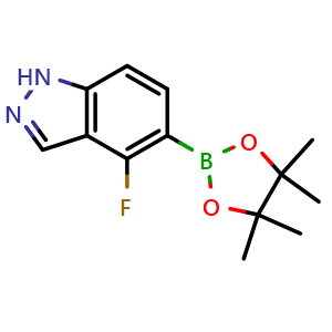 Chemical structure of 4-Fluoro-5-(4,4,5,5-tetramethyl-1,3,2-dioxaborolan-2-yl)-1H-indazole , CAS 2247451-16-5, AChemBlock AD290518