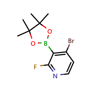 Chemical structure of 4-bromo-2-fluoro-3-(4,4,5,5-tetramethyl-1,3,2-dioxaborolan-2-yl)pyridine , CAS 1150561-79-7, AChemBlock AD290519