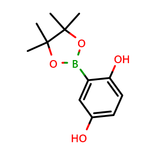 Chemical structure of 2-(4,4,5,5-Tetramethyl-1,3,2-dioxaborolan-2-yl)benzene-1,4-diol , CAS 1534369-40-8, AChemBlock AD290523