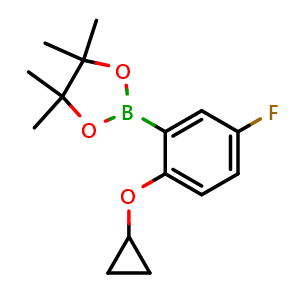 Chemical structure of 2-(2-cyclopropoxy-5-fluorophenyl)-4,4,5,5-tetramethyl-1,3,2-dioxaborolane , CAS 1079402-44-0, AChemBlock AD290526