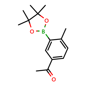Chemical structure of 1-(4-Methyl-3-(4,4,5,5-tetramethyl-1,3,2-dioxaborolan-2-yl)phenyl)ethanone , CAS 1362243-63-7, AChemBlock AD290529