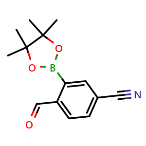 Chemical structure of 4-Formyl-3-(4,4,5,5-tetramethyl-1,3,2-dioxaborolan-2-yl)benzonitrile , CAS 1352037-87-6, AChemBlock AD290530