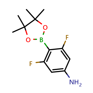 Chemical structure of 3,5-Difluoro-4-(4,4,5,5-tetramethyl-1,3,2-dioxaborolan-2-yl)aniline , CAS 1231892-38-8, AChemBlock AD290531