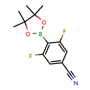 Chemical structure of 3,5-Difluoro-4-(4,4,5,5-tetramethyl-1,3,2-dioxaborolan-2-yl)benzonitrile , CAS 2216724-49-9, AChemBlock AD290532