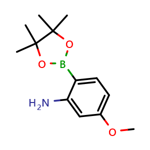 Chemical structure of 5-methoxy-2-(4,4,5,5-tetramethyl-1,3,2-dioxaborolan-2-yl)aniline , CAS 1310404-85-3, AChemBlock AD290533