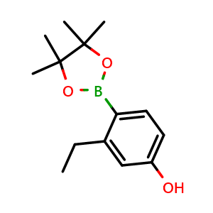 Chemical structure of 3-ethyl-4-(4,4,5,5-tetramethyl-1,3,2-dioxaborolan-2-yl)phenol , CAS 1905413-57-1, AChemBlock AD290534