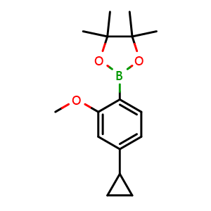 Chemical structure of 2-(4-Cyclopropyl-2-methoxyphenyl)-4,4,5,5-tetramethyl-1,3,2-dioxaborolane , CAS 1443377-33-0, AChemBlock AD290537