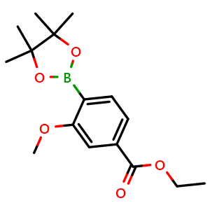 Chemical structure of Ethyl 3-methoxy-4-(4,4,5,5-tetramethyl-1,3,2-dioxaborolan-2-yl)benzoate , CAS 603122-77-6, AChemBlock AD290538