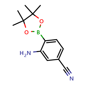 Chemical structure of 3-Amino-4-(4,4,5,5-tetramethyl-1,3,2-dioxaborolan-2-yl)benzonitrile , CAS 1384855-68-8, AChemBlock AD290539