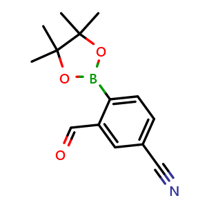 Chemical structure of 3-Formyl-4-(4,4,5,5-tetramethyl-1,3,2-dioxaborolan-2-yl)benzonitrile , CAS 1219831-94-3, AChemBlock AD290540