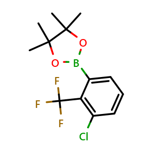 Chemical structure of 2-(3-Chloro-2-(trifluoromethyl)phenyl)-4,4,5,5-tetramethyl-1,3,2-dioxaborolane , CAS 2246545-93-5, AChemBlock AD290543
