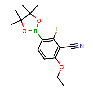 Chemical structure of 6-ethoxy-2-fluoro-3-(4,4,5,5-tetramethyl-1,3,2-dioxaborolan-2-yl)benzonitrile , CAS 840481-76-7, AChemBlock AD290544