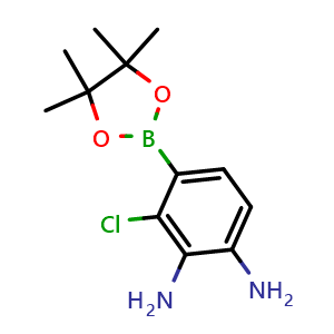 Chemical structure of 3-Chloro-4-(4,4,5,5-tetramethyl-1,3,2-dioxaborolan-2-yl)benzene-1,2-diamine , CAS 2101932-32-3, AChemBlock AD290546