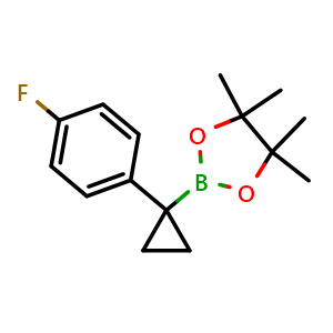 Chemical structure of 2-(1-(4-Fluorophenyl)cyclopropyl)-4,4,5,5-tetramethyl-1,3,2-dioxaborolane , CAS 1953178-20-5, AChemBlock AD290550