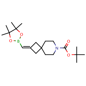 Chemical structure of tert-Butyl 2-((4,4,5,5-tetramethyl-1,3,2-dioxaborolan-2-yl)methylene)-7-azaspiro[3.5]nonane-7-carboxylate , CAS 3025144-78-6, AChemBlock AD290553