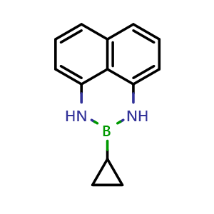 Chemical structure of 2-Cyclopropyl-2,3-dihydro-1H-naphtho[1,8-de][1,3,2]diazaborinine , CAS 2418006-16-1, AChemBlock AD290555