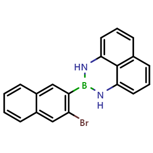 Chemical structure of 2-(3-Bromonaphthalen-2-yl)-2,3-dihydro-1H-naphtho[1,8-de][1,3,2]diazaborinine , CAS 2639316-70-2, AChemBlock AD290557