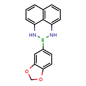 Chemical structure of 2-(Benzo[d][1,3]dioxol-5-yl)-2,3-dihydro-1H-naphtho[1,8-de][1,3,2]diazaborinine , CAS 1670251-64-5, AChemBlock AD290559