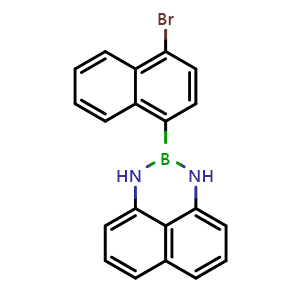 Chemical structure of 2-(4-Bromonaphthalen-1-yl)-2,3-dihydro-1H-naphtho[1,8-de][1,3,2]diazaborinine , CAS 2133377-85-0, AChemBlock AD290574