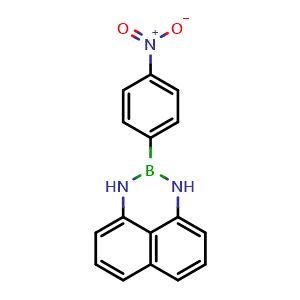 Chemical structure of 2-(4-Nitrophenyl)-2,3-dihydro-1H-naphtho[1,8-de][1,3,2]diazaborinine , CAS 1609633-48-8, AChemBlock AD290589
