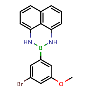 Chemical structure of 2-(3-Bromo-5-methoxyphenyl)-2,3-dihydro-1H-naphtho[1,8-de][1,3,2]diazaborinine , CAS 1159803-77-6, AChemBlock AD290604
