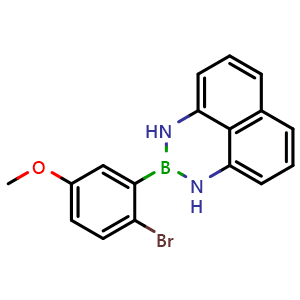 Chemical structure of 2-(2-Bromo-5-methoxyphenyl)-2,3-dihydro-1H-naphtho[1,8-de][1,3,2]diazaborinine , CAS 2639316-66-6, AChemBlock AD290615