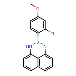 Chemical structure of 2-(2-Chloro-4-methoxyphenyl)-2,3-dihydro-1H-naphtho[1,8-de][1,3,2]diazaborinine , CAS 1638624-80-2, AChemBlock AD290618