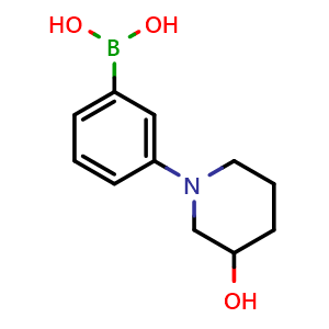 Chemical structure of 3-(3-Hydroxy-1-piperidyl)phenylboronic acid , CAS 2225152-27-0, AChemBlock AD290654