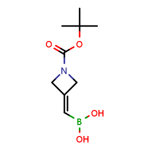 Chemical structure of ((1-(tert-Butoxycarbonyl)azetidin-3-ylidene)methyl)boronic acid , CAS 2770252-80-5, AChemBlock AD290665
