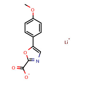 Chemical structure of lithium 5-(4-methoxyphenyl)oxazole-2-carboxylate , CAS 2919955-21-6, AChemBlock AD290666