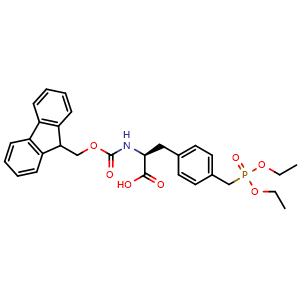 Chemical structure of (2S)-3-{4-[(diethoxyphosphoryl)methyl]phenyl}-2-({[(9H-fluoren-9-yl)methoxy]carbonyl}amino)propanoic acid , CAS 160253-13-4, AChemBlock AD290692